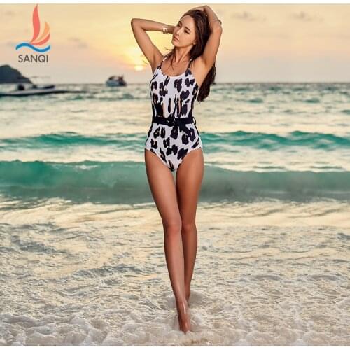 SANQi swimsuit female siamese explosion Covered Belly Thin Leopard Pattern Korean Sexy Spa swimwear with Chest Pad swimming suit