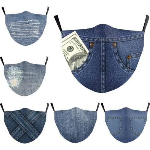 Hot Fashion 3D Printing Denim Mouth Cosplay Womens Men Unisex Masks Adult Face Protection Dustproof Breathable Keep Warm Mask