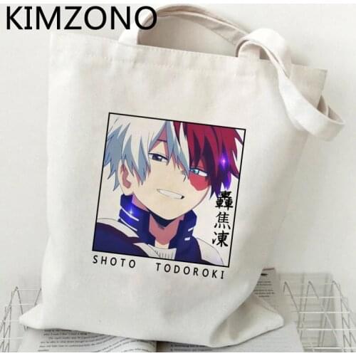 My Hero Academia Shoto Todoroki shopping bag reusable grocery shopping cotton bag sacola string bolsas ecologicas cabas