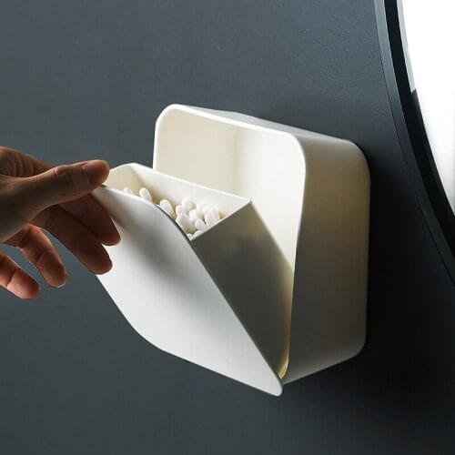 Bathroom Wall Mounted Punch-free Cotton Swab Holder Toilet Paper Storage Rack Cosmetic Cotton Storage Box with Cover Dust-proof