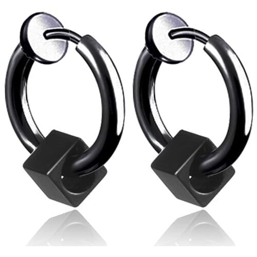 There is no ear hole Stainless Steel Square Dorp Earrings for Men Women Popular Clip Earring Male Punk Hip Hop Rock Jewelry