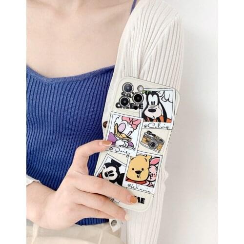 Original Disney Mickey Pooh Daisy Duck Liquid Silicone Luxury Case for Apple iPhone 11 12 Pro Max Mini Shockproof Case Cover