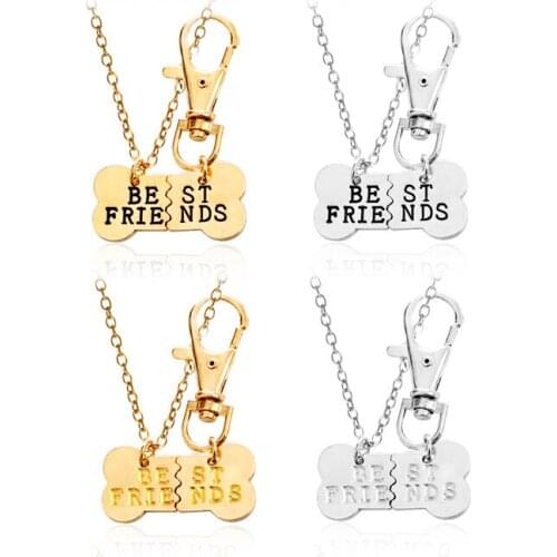 The new Trendy Gold 2 pcs/set Dog Bones Stitching Necklace Best Friends Necklace Half Necklace Half trinket Jewelry