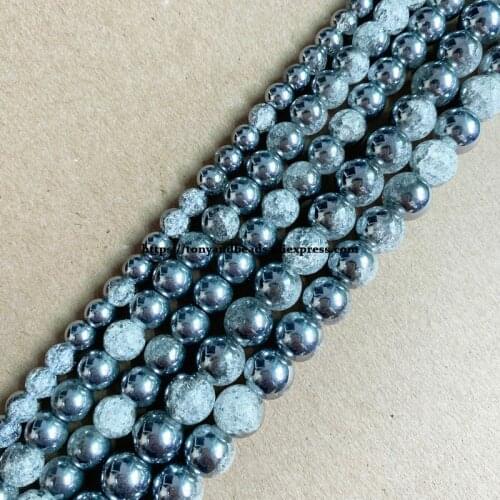 Natural Stone Half Dull Silver Plated Snow Cracked Crystal Round Loose Beads 15" 6 8 10 MM Pick Size For Jewelry Making DIY