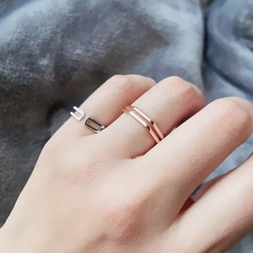 Simple Minimalist Double-layer Geometric Stackable 925 Sterling Silver Adjustable Rings For Women Delicate Elegant Jewelry