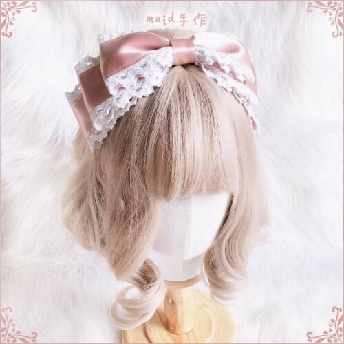 Hand Made Pink Lace KC Hair Band Lolita Elegant Bow Hair Bands