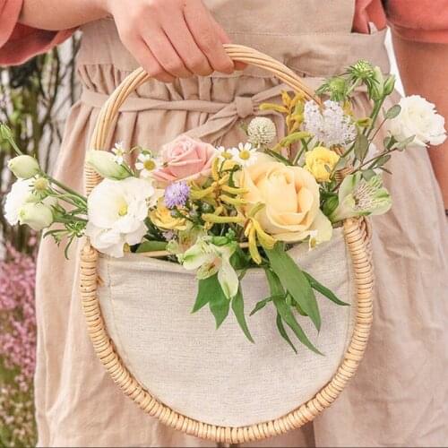 Handmade Rattan Woven Flower Basket Vegetable Fruit Picnic Basket Childrens Toys Sundries Storage Bag Laundry Basket