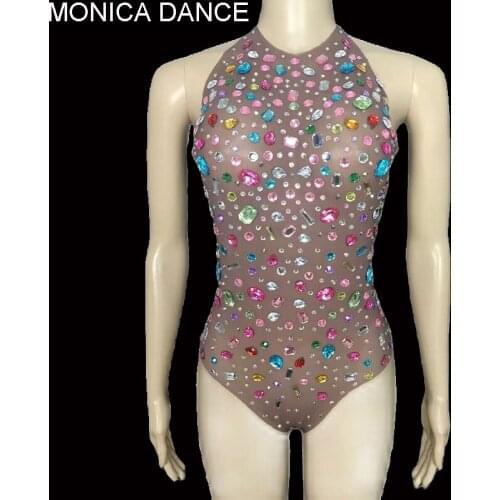 Sexy Stage Multi-color Rhinestones Flashing Bodysuit Birthday Prom Dj Nightclub Celebrate Party Evening DJ Dance Show Bodysuit