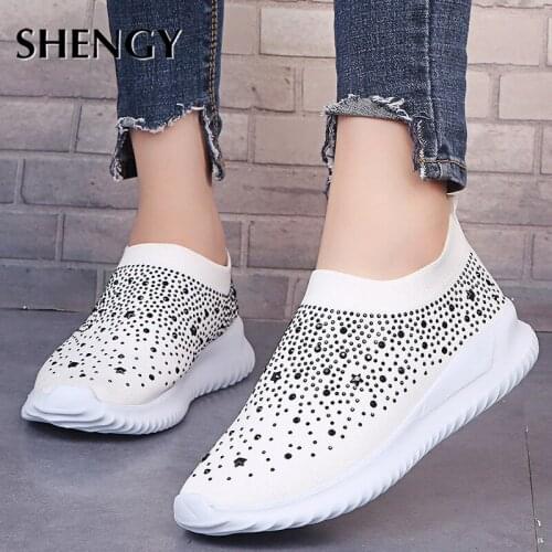Women shoes Shiny Sock Sneakers Spring Autumn Comfortable Ladies Casual Loafers female Slip On Womens Vulcanize dropshipping