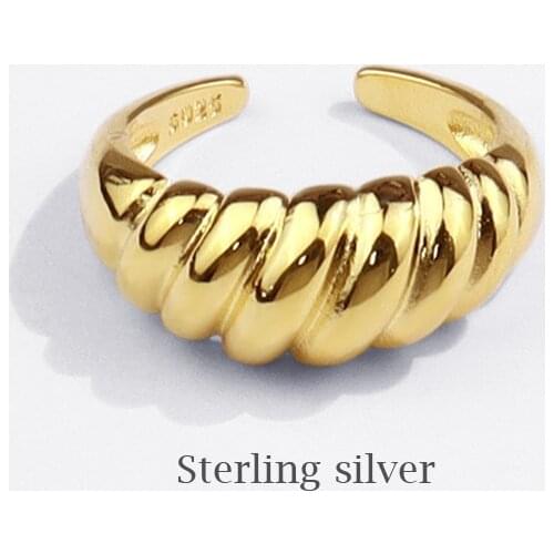 VENTFILLE 925 Sterling Silver Twisted Croissants Rings for Women Men Minimalist Chunky Geometric Rings Vintage Jewelry