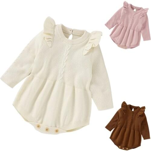 Spring Autumn Baby Girl Solid Color Long Sleeve Knitting Bodysuits Newborn Baby Girls Knitting Jumpsuit Baby Girls Clothes