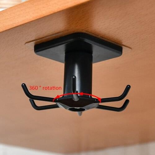 Bath Rotating Hook Kitchen Bathroom Rotatable 6 Hooks Hanging Rack Space Self-Adhesive Stainless-Steel Wall-Hook Robe Hook