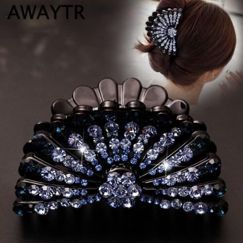 AWAYTR Large Size Women Vintage Rhinestone Hair Claw Crab Clips Crystal Clamps Hairpin Bow Knot Hair Clip Hair Accessories Girls