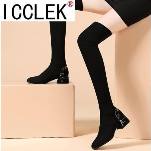 Sexy Slim Fit Elastic Flock Over The Knee Boots Women Shoes 2021 Autumn Winter Ladies High Heel Long Thigh Size 35-40