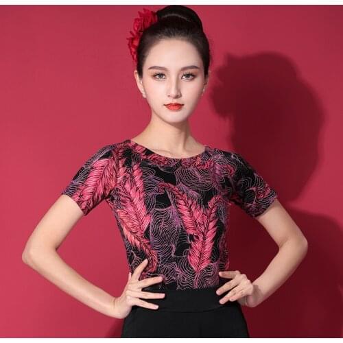 New Modern Dance Tops For Women Adult Short Sleeve Latin Dancing Practice Clothes Rumba Tango Samba Cha Cha Dance Shirt DQL5380
