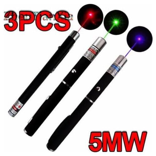 3PCS Green + Blue Violet + Red Light Beam Powerful 5MW Laser Pointer Pen Drop Shipping