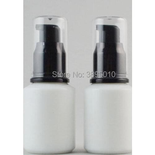 30ml White Glass Bottle with black Pump, Cosmetic Lotion Packing Container Essence Cream Bottle F942
