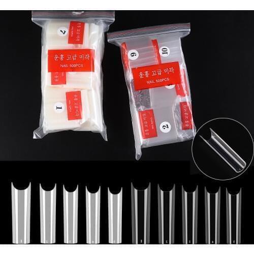 500pcs/Bag Extra Long C Curve Nail Tips Half Cover Straight Square French Acrylic Nails For Nail Extension