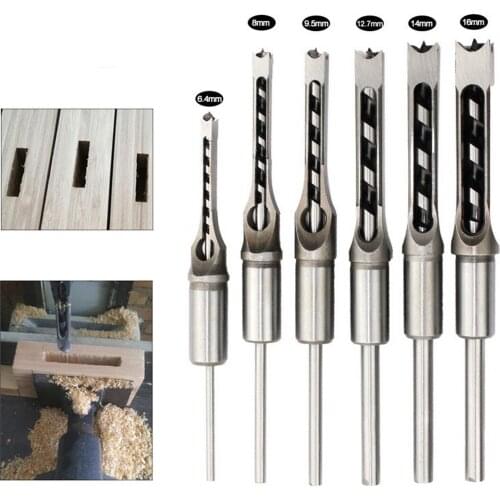 6Pcs Square Hole Saw Auger Mortise Drill Bit Set Mortising Chisel Woodworking Tool
