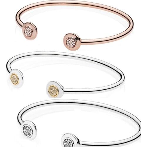 Free Shipping Authentic 925 Sterling Silver Two-Tone Signature Open Bangle Fit Original Charm For Women DIY Jewelry Bracelets