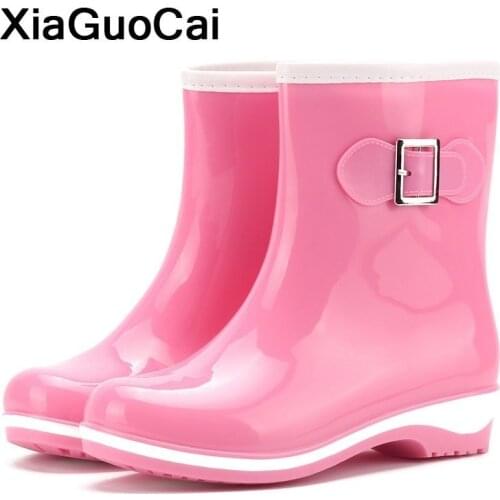 Fashion Women Rainboots Cute Spring Autumn Female Ankle Boots Waterproof Slip-On Antiskid Womans Shoes 2020 Wading Footwear