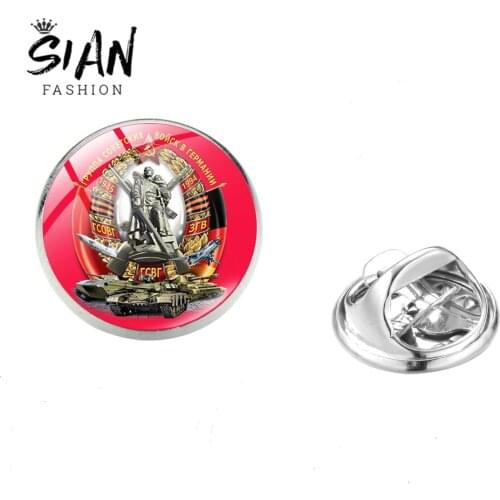 SIAN Tank TSVG Brooch USSR Soviet CCCP Art Photoes Glass Dome Stainless Steel Badge Soviet Union National Emblem Pin Men Women