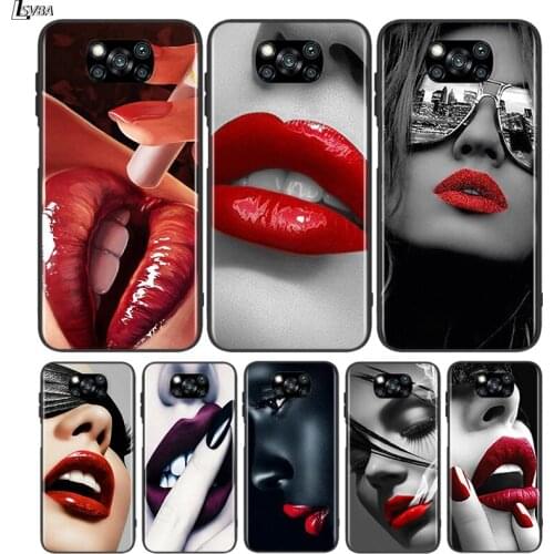 Black Cover Beauty Red Lips for Xiaomi Mi Mix 3 A3 A2 A1 Poco M3 M2 C3 X3 X2 NFC F2 F1 CC9 CC9E Pro Phone Case