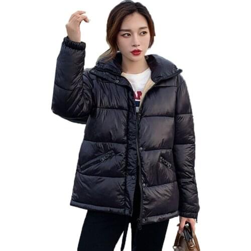 Black Basic Womens Cotton Coat Winter Jackets Lapel Thick Warm Fashion Casual Ladies Winter Cotton Padded Coat Outwear Parkas