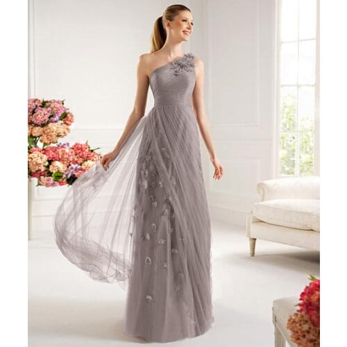 Tuylu abiye 2021 hot sale handmade flowers Long One Shoulder robe de soiree party prom gowns custom Bespoke Occasion Dresses