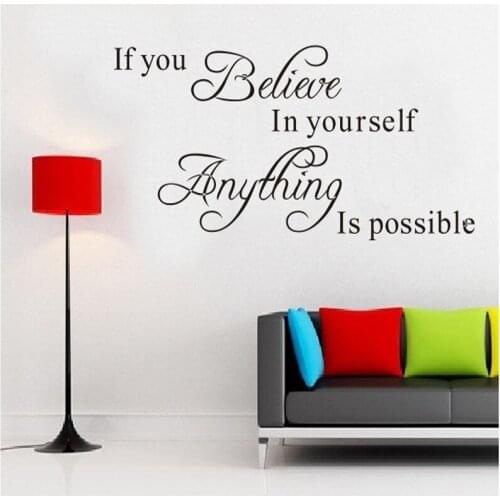 If you believe in yourself anything is possible inspirational quotes wall decals decorative stickers vinyl art home decor 8037