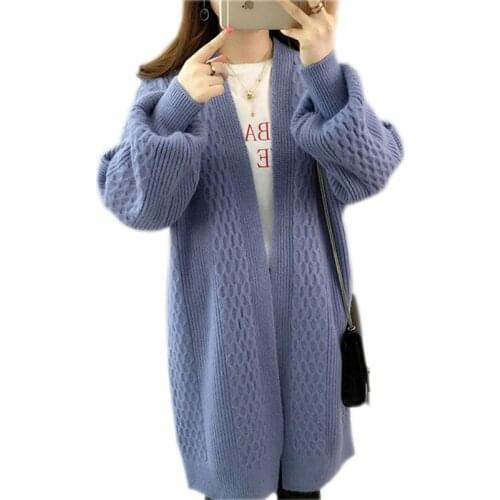 Fad womens autumn spring long sweaters loose casual female cardigans lantern sleeve open stitch solid knitted outwear ladies