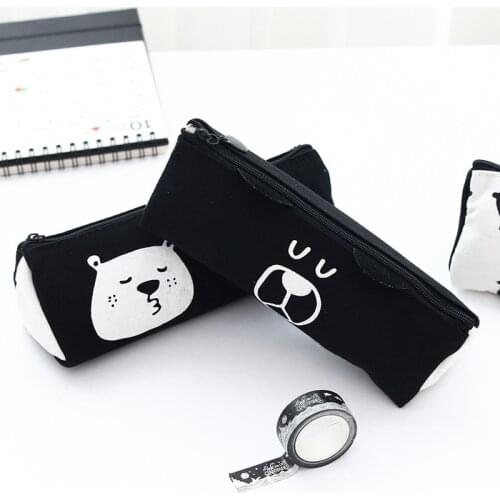 DL South Korea stationery cute cartoon stationery bag black bear triangle canvas children 'pencil pen holding group