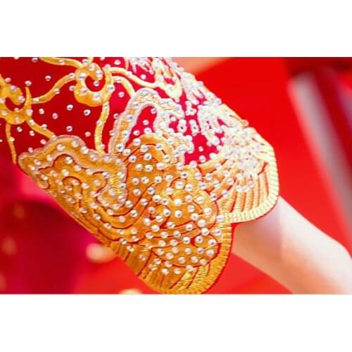 Chinese Wedding Toast dress, slim dress, dragon and Phoenix jacket show, accessories