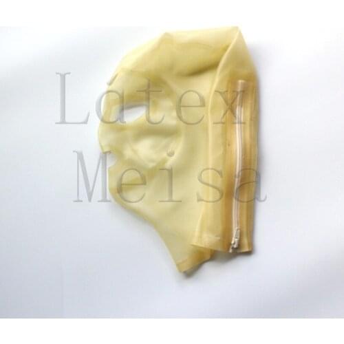3D design Latex hoods Fetish open eyes nostrils and mouth with back zip in transparent color