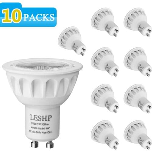 LESHP White GU10 AC100-240V 5W LED Spotlight 4000K 500LM Non-Dimmable 40 Degree Beam Angle Compact Size Light Weight
