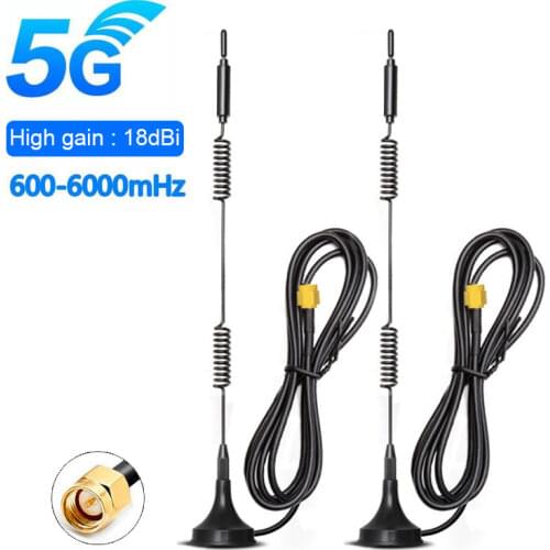 2PCS Magnetic Antenna 5G 4G 3G 2G 600-6000Mhz 18dBi SMA Male with 3M Cable 2.4G Wifi Antena for Modem Router