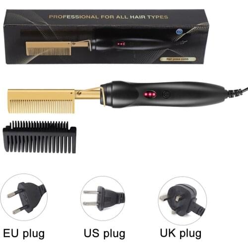Multifunctional Hair Straightener Hair Curler Iron Heating Hot Comb Hair Straightening Heated Comb Electric Hair Comb Curler