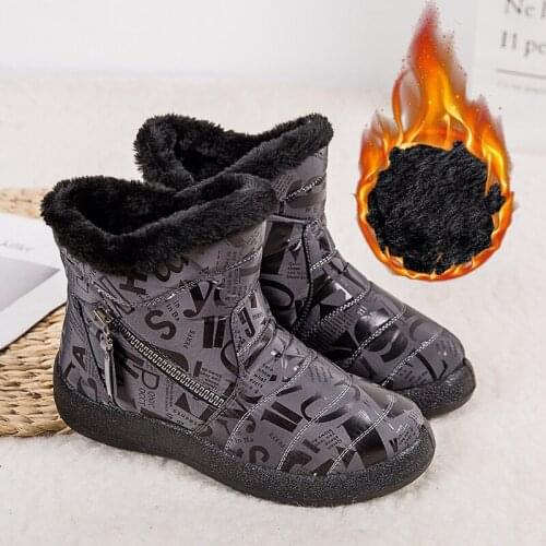 Fashion Women Boots Warm Fur Snow Boots Winter Shoes Female Waterproof Zipper Ankle Boots Plus Size 35-44 Casual Comfort Booties