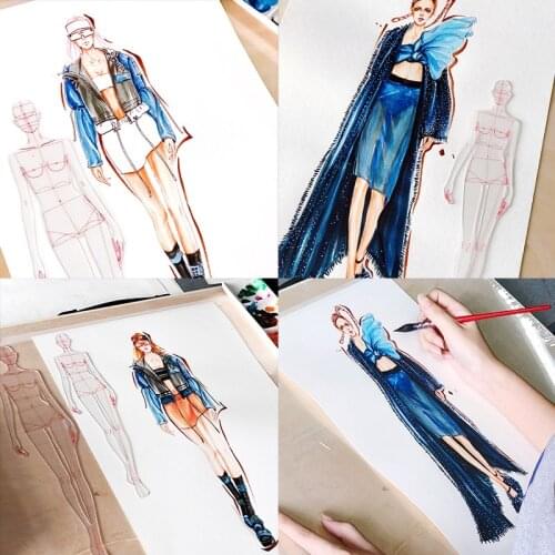 Fashion Ruler Fashion Line Drawing Human Dynamic Template for Cloth Rendering School Student Drawing