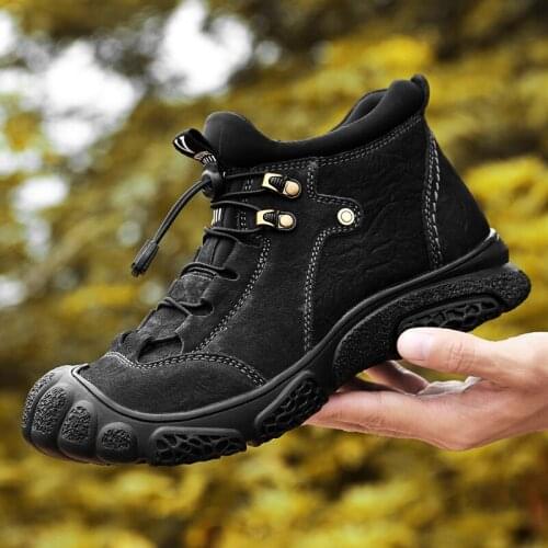 Genuine Leather Mens Boots Luxury Outdoor Shoes Warm Winter Boots for Men Plush Snow Boots Casual Shoes Top Quality Hiking Shoes