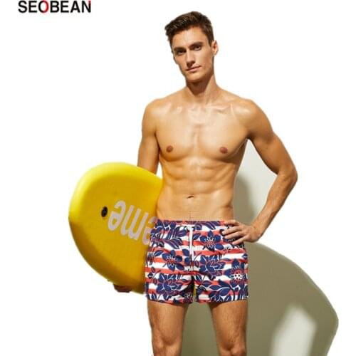 SEOEBAN Mens Beach Casual Exercise Sports Shorts Fashion Striped Big Flower Printing Quick-drying Surfing & Beach Shorts