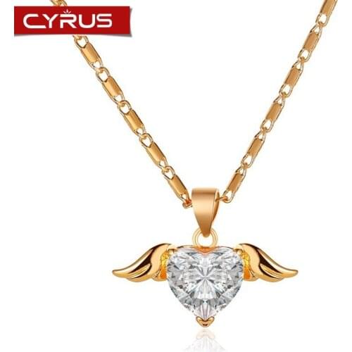 Love Heart Clavicle Necklace Angel Wings Adjustable Pendant Rhinestone Simple Jewelry Valentines Day Christmas Gifts 2020 New