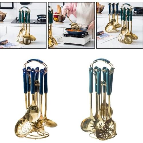 Cooking Utensils Set w/ Rotating Rack Non Stick Kitchen Soup Ladle Spatula