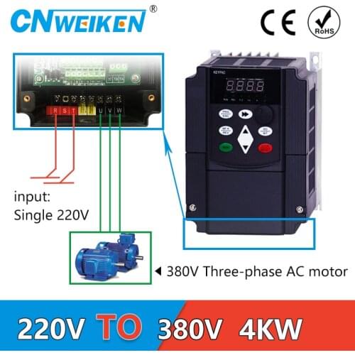 4kw VFD step up voltage converter inverter 220v to 380v single phase 220V converter to three phase 380v AC power transformer