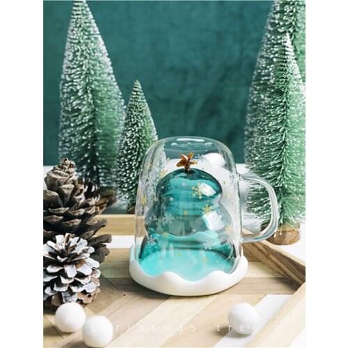Christmas Glasses Nordic Style Domestic Water Cup With LID Double Deck Cute Heat Insulation
