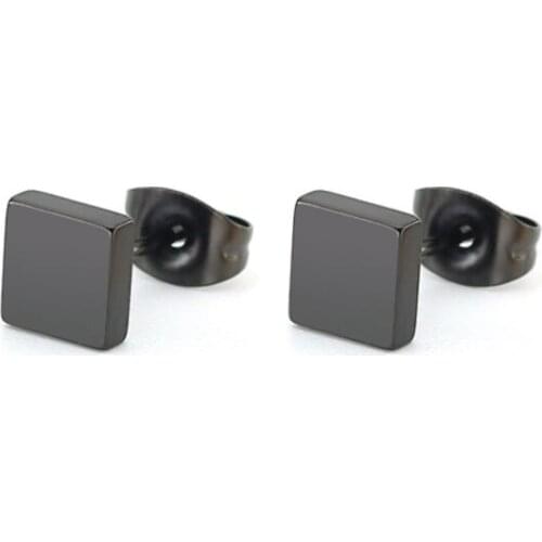 1Pair Casual Solid Square Hexagon Round Stainless Steel Earrings Black Geometric Ear Studs Jewelry For Women Men