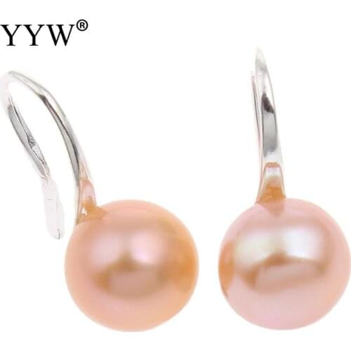 Freshwater pearl drop earring brass earring hook button platinum natural pink 9-10mm women for wedding party banquet earrings