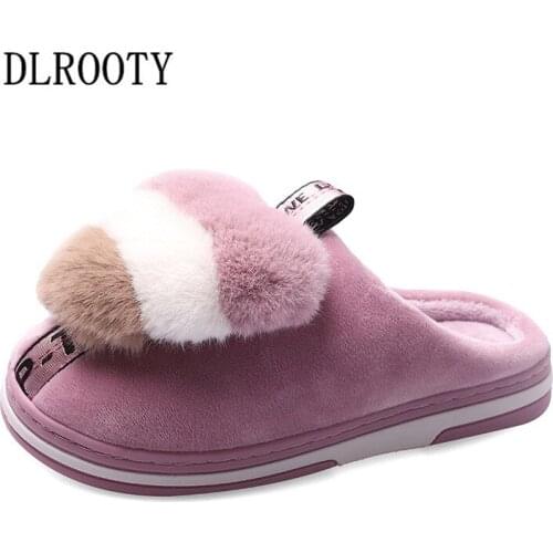 Winter Women Slippers Heart Indoor Home Flip Flops Warm Fashion Platform Silent Non-slip Shoes Female Slides Flat Casual