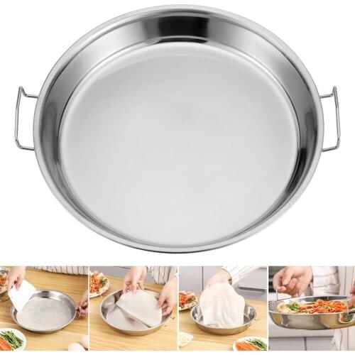 Stainless Steel Pan Cold Noodle Making Tools Steamed Rice Tray Cake Dish for Home Kitchen B1