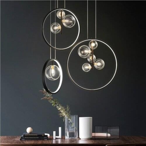 Modern Circle Round Ring led Black Pendant Light Loft Living room Dining Room Kitchen Bar Lighting Fixture Dia 28/40/50cm
